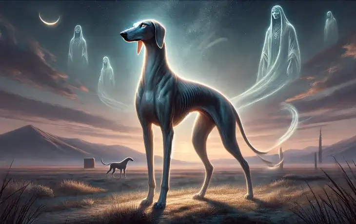 Taz – Türk mitolojisinde ruhların rehberi olan kutsal köpeğin, sisli bozkırda nöbet tutan mistik tasviri